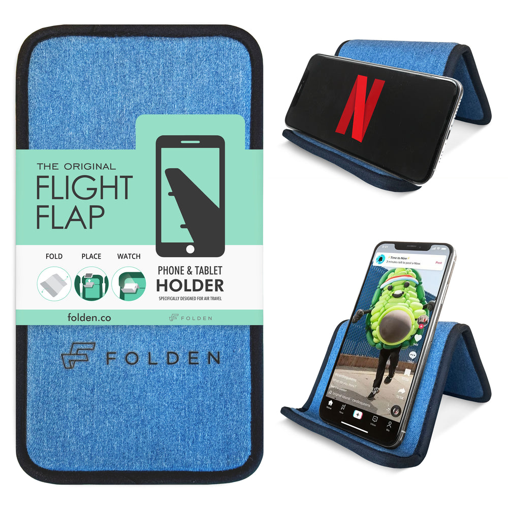 *NEW* The FLIGHT FLAP (Blue Denim) - Phone & Tablet Holder for Frequent Flyers